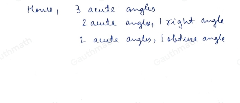 Under which angle conditions could a triangle exist? Check all that apply 3 acute angles square root of x 2 acute angles, 1 right angle 1 acute angle, 1 right angle, 1 obtuse angle 1 acute angle, 2 obtuse angles 2 acute angles, 1 obtuse angle